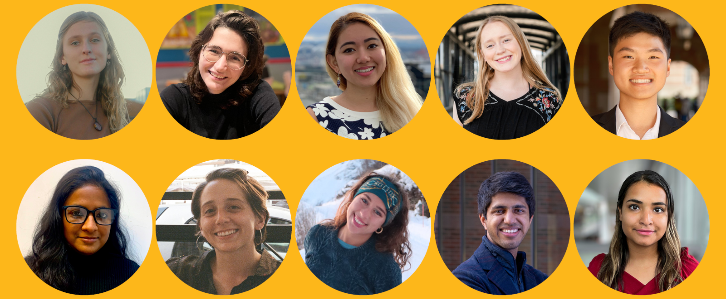 Horizontal graphic with circular headshots of N A S W grantees attending the 2024 Triple A S Annual Meeting, representing different genders, hairstyles, and ethnicities.