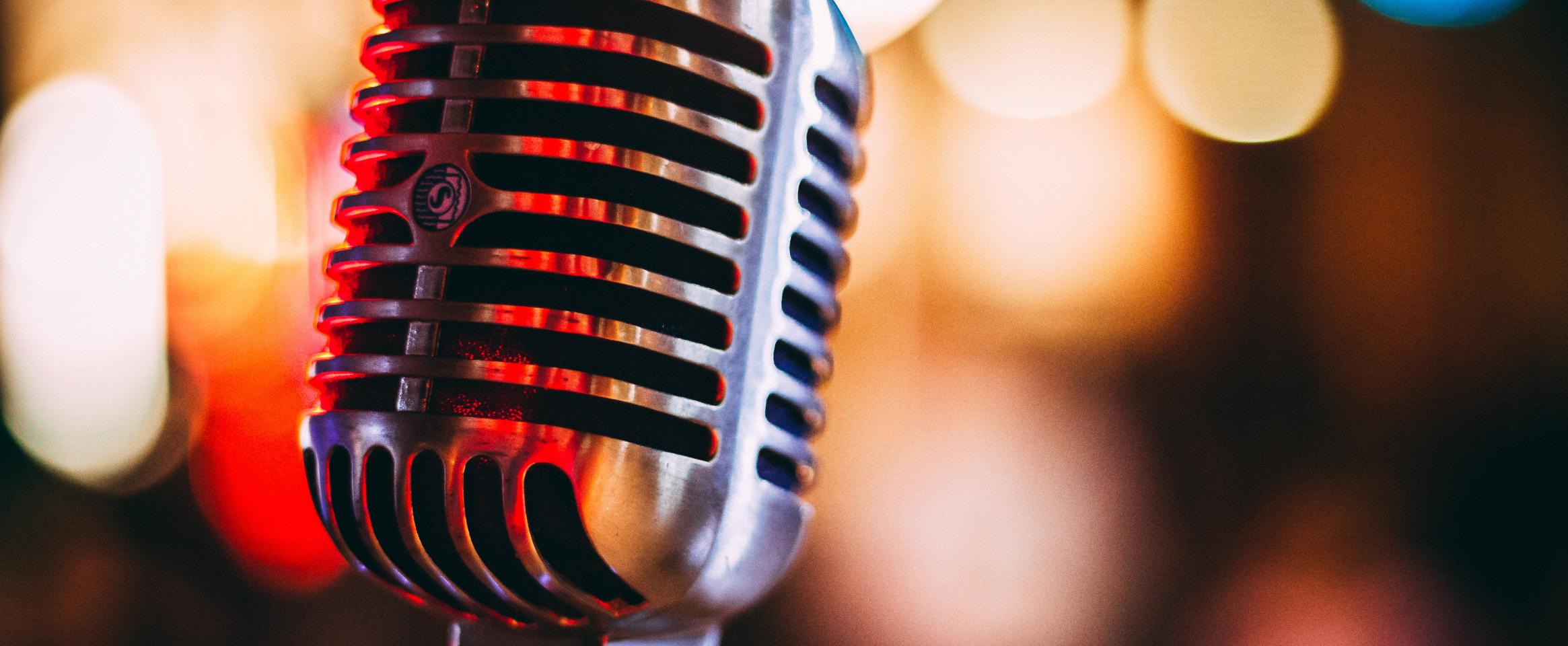 A photo of a microphone used to record podcast interviews.