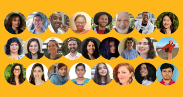 Rectangular graphic with photos of 26 N A S W conference fellows portrait photos in circular frames. The fellows show a wide diversity of genders, ethnicities, and attire.