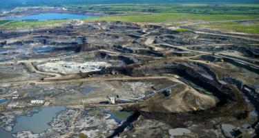 Aerial photograph of an opencast mine in the Athabasca Oil Sands, Alberta, Canada.