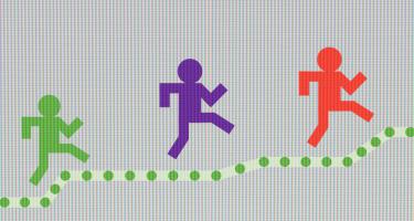 Stick figures climbing steps