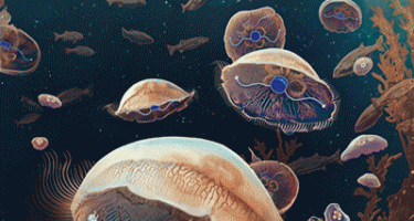 Live jellyfish fitted with microelectronics that stimulate fast and efficient swimming.