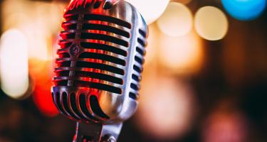 A photo of a microphone used to record podcast interviews.
