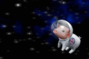 Cartoon pig in space