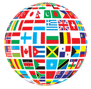 Stylized globe with flags illustration