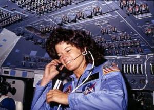 Astronaut Sally Ride on the Challenger flight deck, 1983