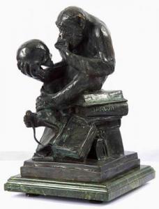 Affe mit Schädel, bronze by Hugo Rheinhold c. 1893