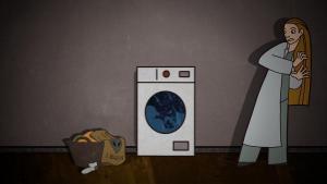 The alien in the laundry basket.