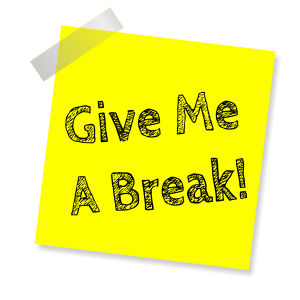 Sticky note reading "Give me a break"