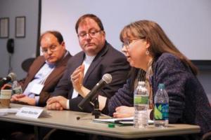 Panelists Ivan Oransky, Reuters Health; Doug Levy, Columbia University Medical Center; and Karen Maschke, The Hastings Center