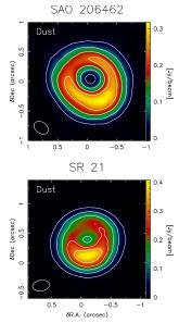 Radio images show clumps of dust in planetary nurseries. Credit: L.M. Pérez et al., Astrophysical Journal Letters