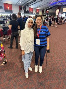 Noor Ul Huda Rasool with Nicole Champagne at the Grand Finale of the VEX Robotics National Championship in Sydney, 2024