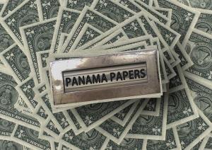 Panama Papers sign on cash stack