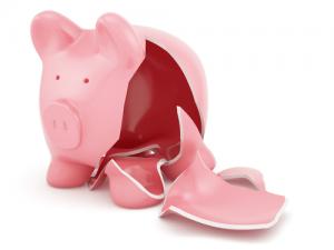 Broken piggy bank image via Shutterstock